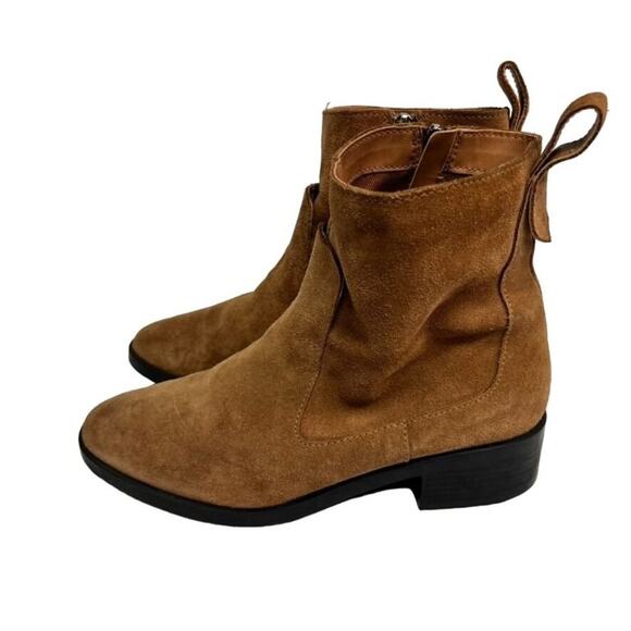ZARA TRF SUEDE Booties 38 Camel Brown Ankle Side Zip Closure Western Rodeo Boho - Picture 1 of 14